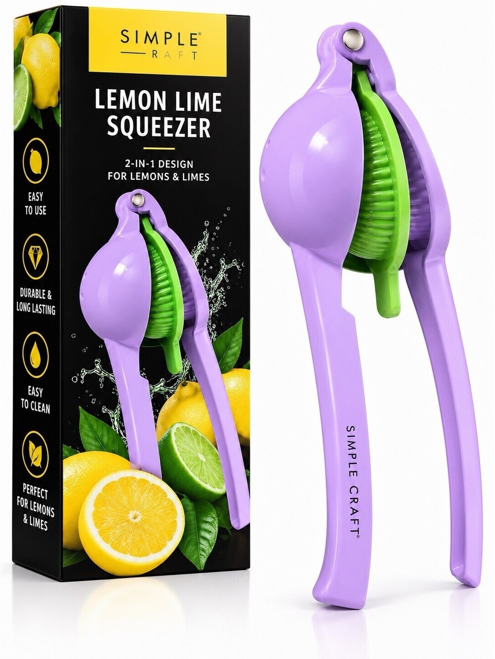 💜 2-in-1 Lemon Lime Squeezer Manual Citrus Juicer Purple & Green